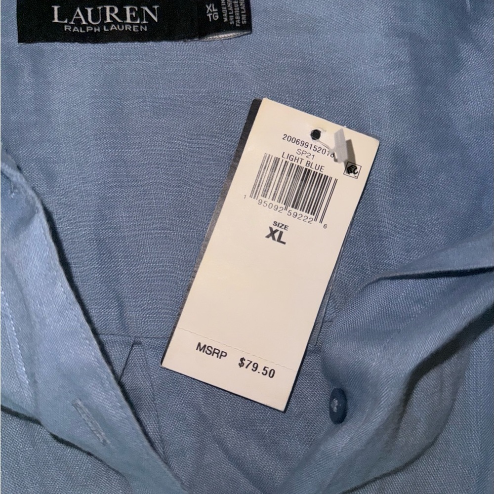 Ralph Lauren NWT❗️Button Down Linen Top Light Blue Short Sleeve Button-Up Shirt - Picture 4 of 9